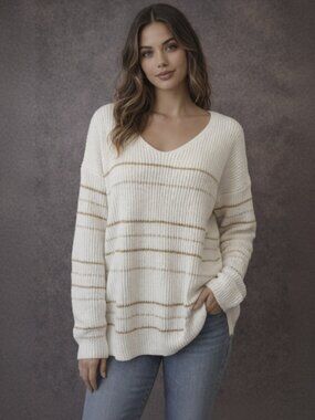 [NWT] Cocoimo Drop Shoulder Loose Fitting Striped V-Neck Sweater